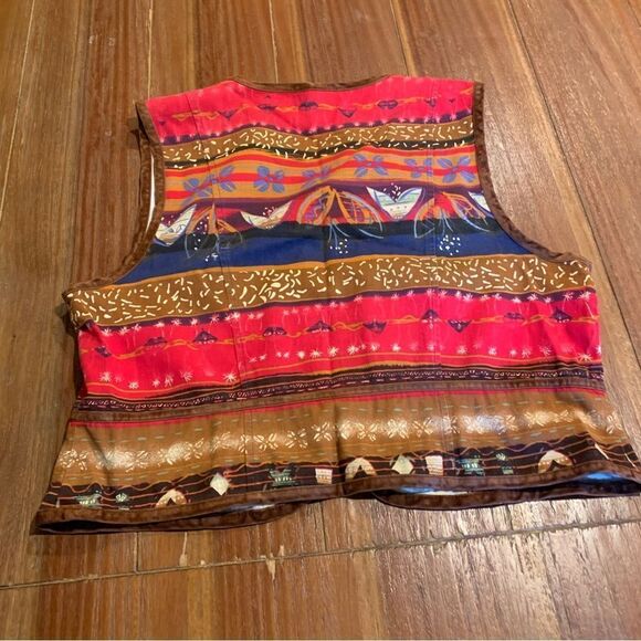 Vintage River Ridge Trading Co Western Printed Zip Front Vest Faux Suede XL - Picture 2 of 7